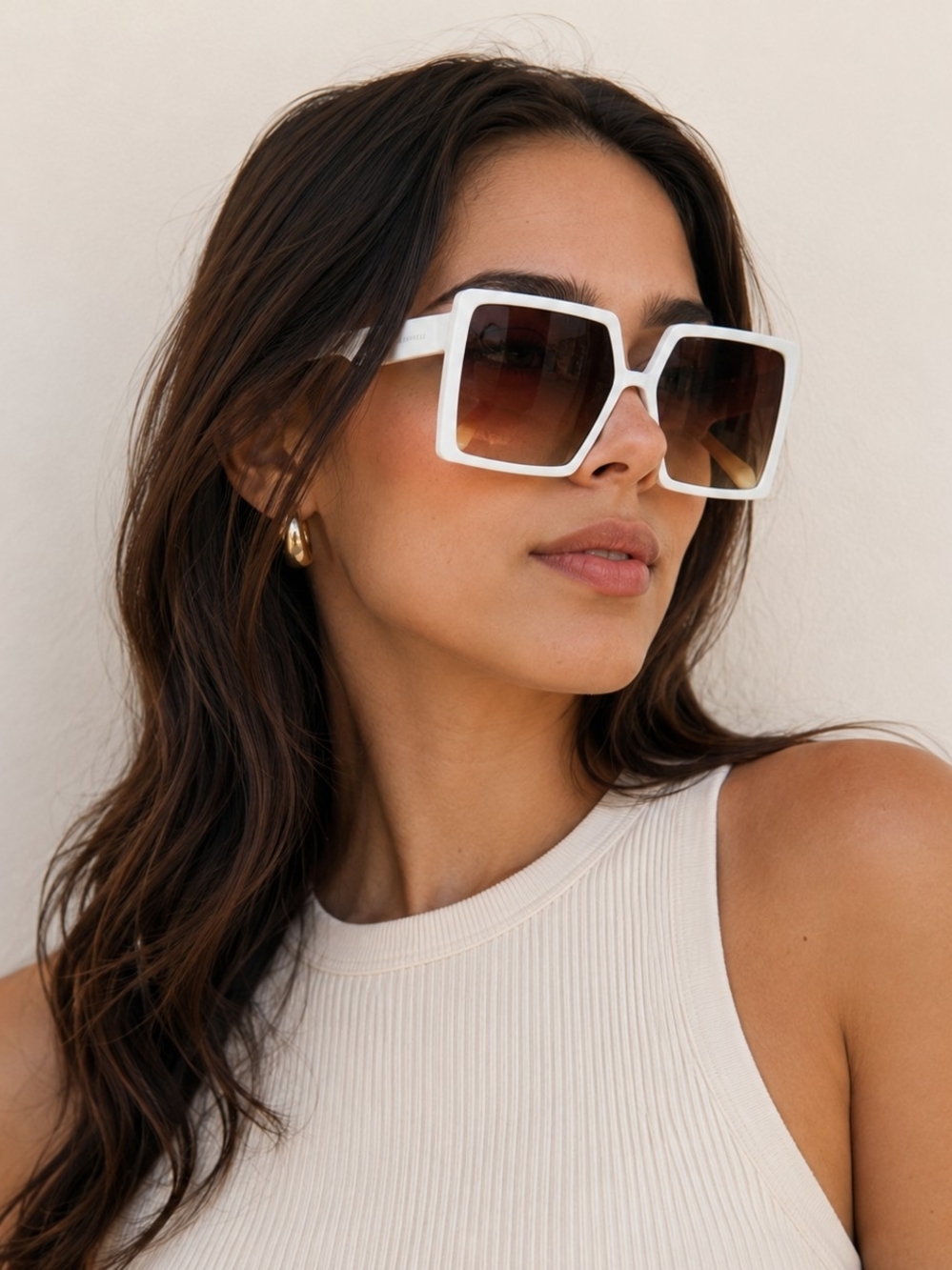 LA Express White Oversized Square Sunglasses Women’s Fashion UV400 Shades